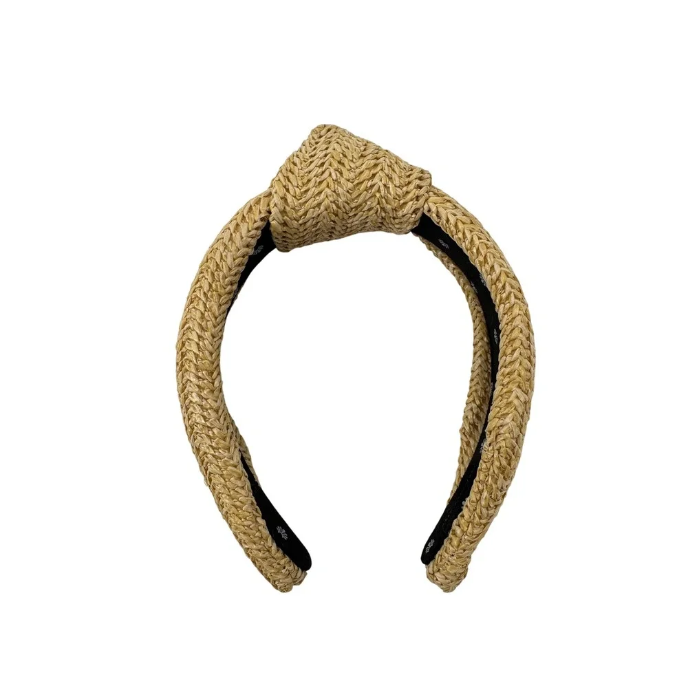 Lele Sadoughi Raffia Knitted Headband Tan Raffia Knotted One Size Summer